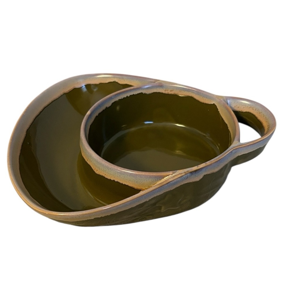 Stoneware Soup and Cracker Bowl Drip Glaze Ltd Commodities Olive Green & Tan 8”